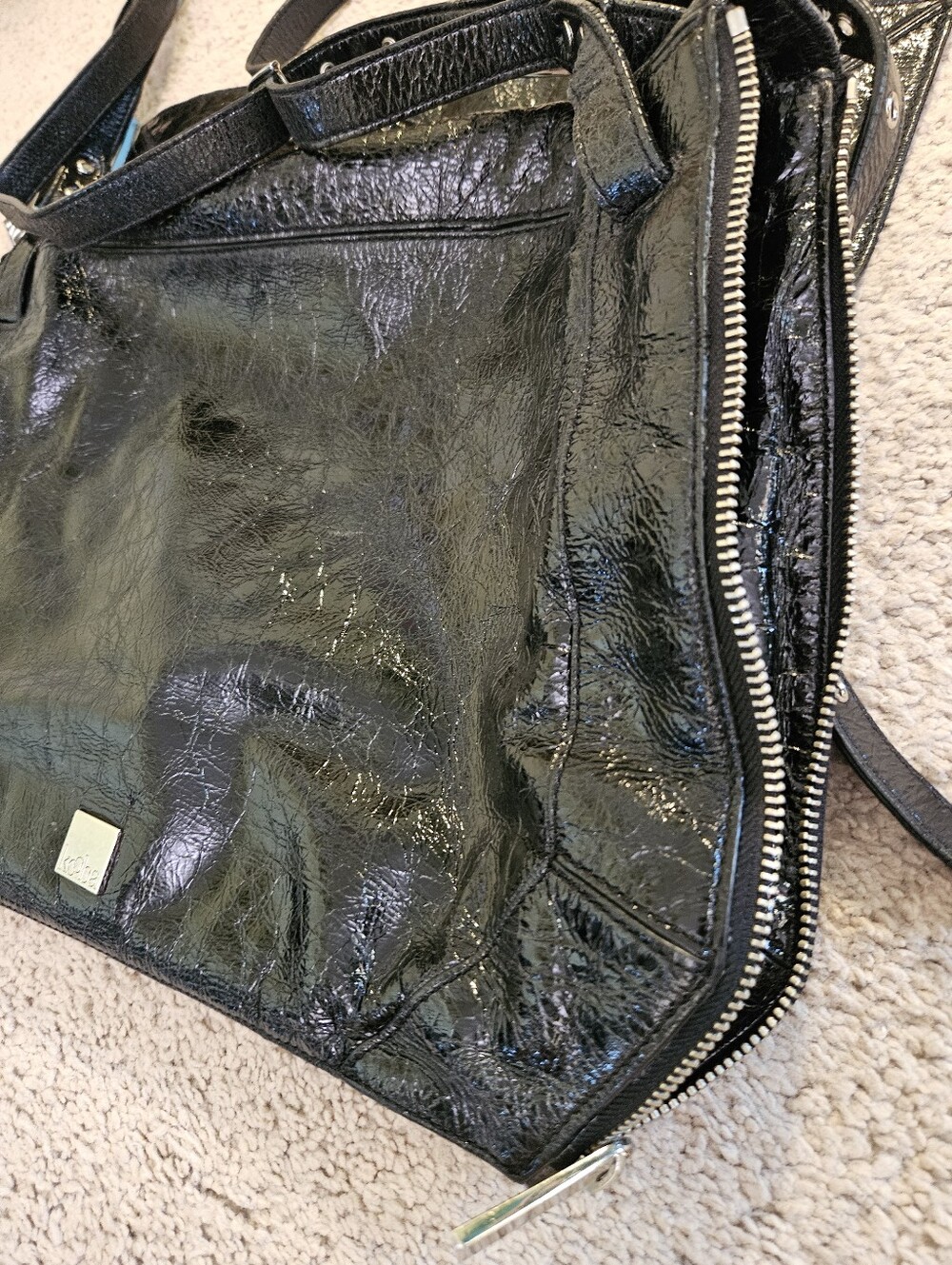 Kooba Black distressed Patent leather crossbody Messenger bag - Picture 8 of 11